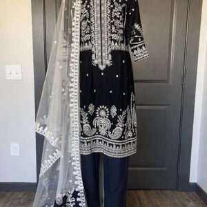 Elegant Black and White Embroidered Outfit